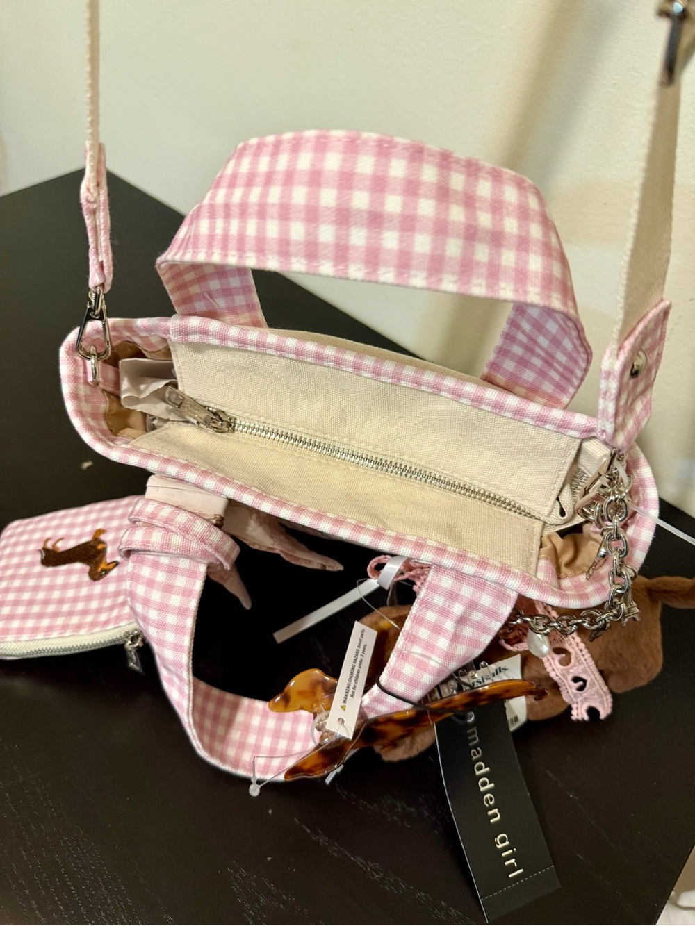 *Rare* Madden Girl Pink Gingham and Dachshund Canvas Tote Bag - Picture 6 of 7